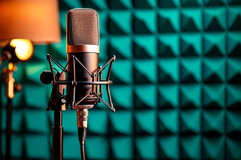 Peter Attia speaking into a professional podcast microphone in a modern studio with health books and charts visible on shelves behind him
